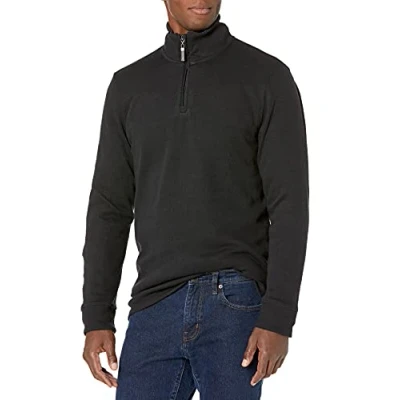 Image of Amazon Essentials Men&#039;s Quarter Zip French Rib Jumper, Black, L
