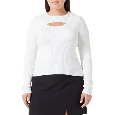 Image of ONLY Women&#039;s Onlashley Ls Peakaboo Oneck KNT Pullover Sweater, Cloud Dancer, S