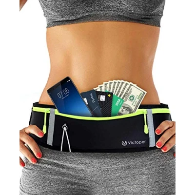 Image of Victoper Running Belt, Unisex Waterproof Waist Strap,Running Phone Holders Comfortable and Adjustable Waistband Belt with Reflective Strip Headphone Hole, Running, Travel Workout, Black