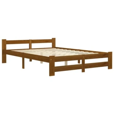 Image of vidaXL Solid Pine Wood Bed Frame Scandinavian Style Honey Brown Double Bed, Easy Assembly, Suitable for 120 x 200 cm Mattress