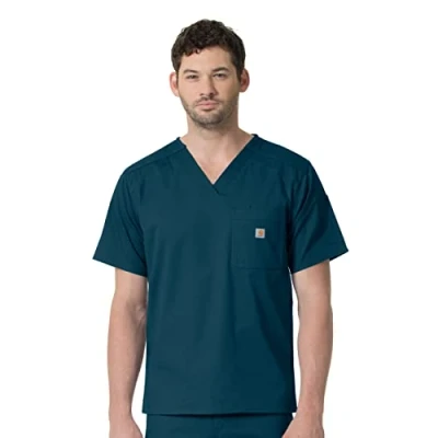 Image of Carhartt Men&#039;s Slim Fit 6 Pocket Top Medical Scrubs, Caribbean, S