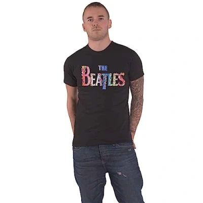 Image of The Beatles T Shirt Floral Band Logo Official Unisex Black M