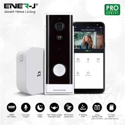 Image of Ener J Slim Wireless Video Door Bell 5200mah battery, including UK Chime