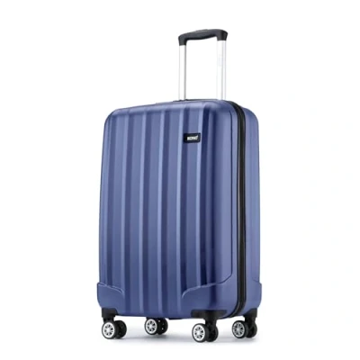 Image of Kono 55x35x20cm Cabin Hand Luggage Super Lightweight ABS Suitcase 4 Wheels Spinner Vertical Strip Travel Trolley Case (Navy)