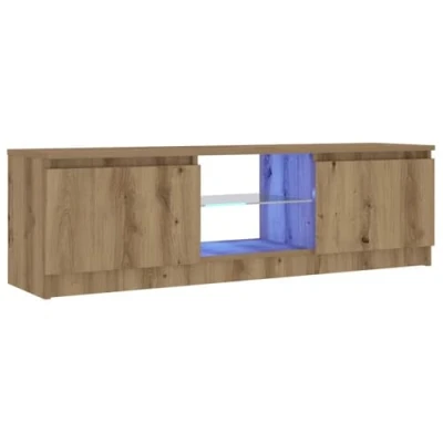 Image of vidaXL Engineered Wood TV Cabinet with RGB LED Lights 120x30x36 cm Artisian Oak Stand for Living Room/Office Modern Display Ample Storage Space