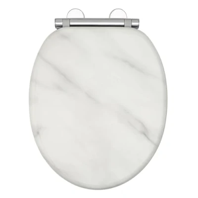 Image of AQUALONA® Luxury Toilet Seat, Soft Close MDF Moulded Wood Seat with Quick Release Button Durable Hinges Comfortable, Easy to Clean and Install Universal Fittings (Marble Seat)