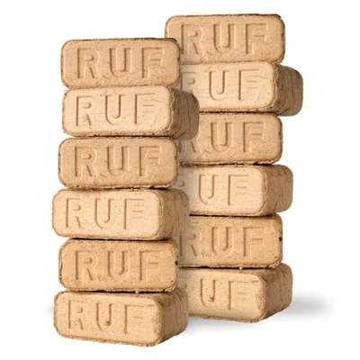Image of Carbeth Plants RUF Briquettes x 12 (10kg) Heat Bricks Eco Friendly Organic Recycled Compressed Wood Fire Blocks For Stoves, Log Burners, Pits, BBQs &amp; Open Fires Up to 3hr Burn Time
