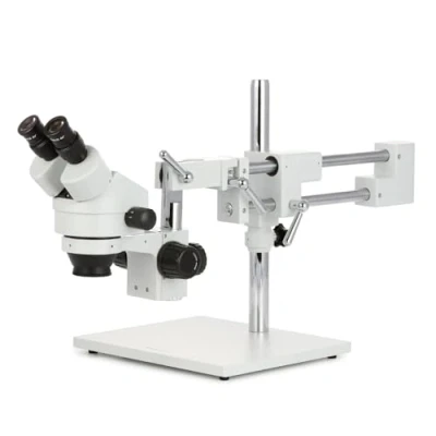Image of AmScope SM 4B Professional Binocular Stereo Zoom Microscope, WH10x Eyepieces, 7X 45X Magnification, 0.7X 4.5X Objective, Double Arm Boom Stand