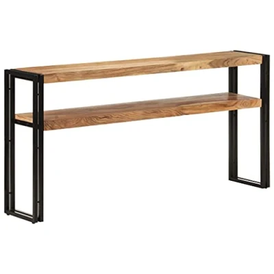 Image of vidaXL Solid Acacia Wood Console Table with Industrial Iron Accent for Living Room or Hallway, Rectangular Brown Long Shelves