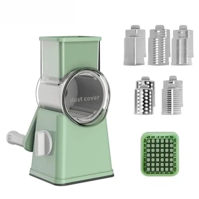 Image of Rotary Cheese Grater Vegetable Slicer Food Chopper, Slicer, Cutter, Grater,Durable Stainless Steel Surface and Blades Kitchen Gadgets Sets with Container
