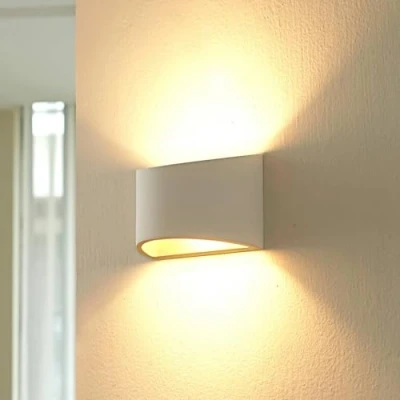 Image of Wall Light &#039;Heiko&#039; dimmable (Modern) in White Made of Plaster/Clay for e.g. Living Room &amp; Dining (1 Source, G9) from Lindby Lighting, lamp