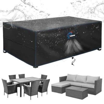 Image of SIRUITON 170x94x70cm Garden Furniture Cover, Patio Table Cover with Air Vent Waterproof, Windproof, Anti UV, Heavy Duty 420D Oxford Fabric, Rectangular Black