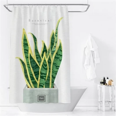 Image of White Green Plant Shower Curtain Washable Bath Curtains,with 12 Hooks and Weighted Hem,Fabric Curtains Outdoor Waterproof Polyester for Tub Stall,120x190cm W48*L75 Inch