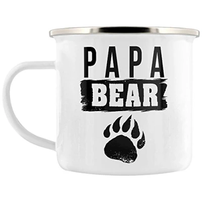 Image of Grindstore Papa Bear White Tin Enamel Tea or Coffee Mug