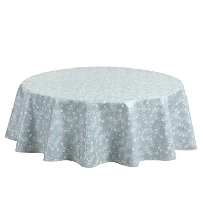 Image of Home Direct Round Oilcloth PVC Wipe Clean Tablecloth Table Cover 155cm 61&quot; Duck Egg Blue Green