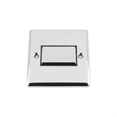 Image of Fan Isolator 3 Pole Switch Polished Chrome Classic Black Insert Metal Rocker