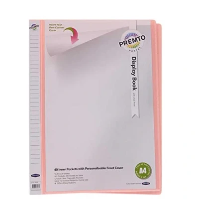 Image of A4 Display Book Presentation File Office Documents Storage Filing Pocket Folder 80 Sleeves/ 40 Pockets (Pastel Pink)