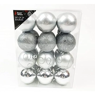 Image of Shabjy Pack of 24 Christmas Tree Decoration 6cm Balls Ornaments Hanging Props Xmas Décor Accessories Decorations Items for Home Office Church Indoor Outdoor Silver