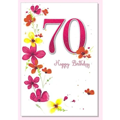 Image of Age 70 Birthday Card Ladies Female Flower Tops Glitter 70th 7.5&quot; x 5.25&quot; A114