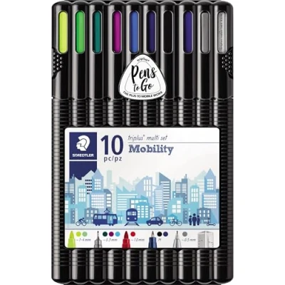 Image of STAEDTLER 34 SB10MS triplus mobility set, desktop box of 10 pieces for on the go working, Yellow,Blue,Green,Violet,Red,Black