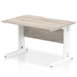 Image of Impulse 1200 x 800mm Scalloped Edge Straight Office Desk Grey Oak Top White Cable Managed Leg