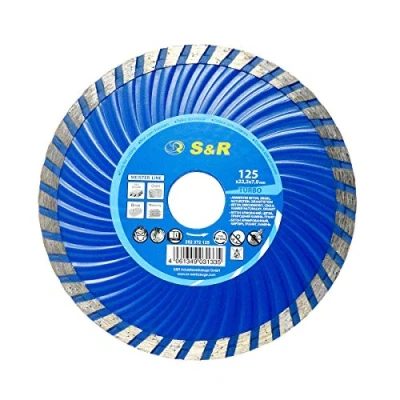 Image of S&amp;R Diamond cutting Disc 125 x 22,2mm Turbo, Saw Blade for concrete reinforced concrete, granite, natural stone, brick, dry stone. Professional quality