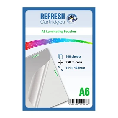 Image of Refresh Cartridges Laminating Pouches A6 350 Micron Pack of 100 Sheets