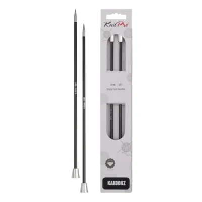 Image of KnitPro 25 cm x 4.5 mm Karbonz Single Pointed Needles, Black and Silver