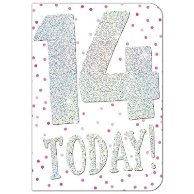 Image of Out of the blue FANTASTIC COLOURFUL SILVER GLITTER 14 TODAY 14TH BIRTHDAY GREETING CARD