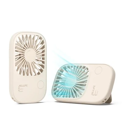 Image of JISULIFE Handheld Fan Mini Fan, Small Portbale with Bracket, USB Rechargeable Lash 3 Speeds, Makeup Eyelash for Office Outdoor Travel Beige