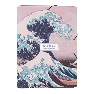 Image of Grupo Erik Hokusai A4 File Folder 13.4 x 10 inches / 34 25.5 cm 3 Flap Document Organizer School Japanese Stationery The Great Wave Off Kanagawa