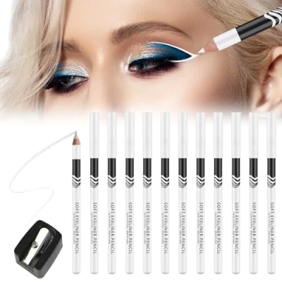 Image of FEXPDL White Eyeliner Pencil 12 Pack with Sharpener, Eye Liner Pencils Waterline for Skin Marking Eyeshadow Highlighter Waterproof Long Lasting Makeup