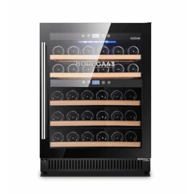 Image of BODEGA43 40 Built in Wine Fridge under counter Freestanding Cooler with 2 zones, 5 20 ºC, 130 litres, bottles, shelves, very little vibration, 46 dB, black