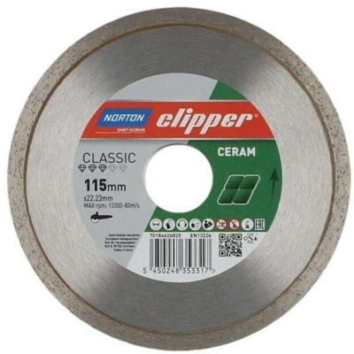 Image of Norton Clipper 70184626825 &quot;Classic Ceramic&quot; Diamond Blade, 0 V, Grey, 115 x 22.23 mm