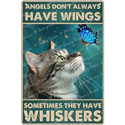 Image of Angels Don&#039;t Always Have Wings Sometimes They Whiskers Retro Tin Sign, Tabby Cat Decor, Memorial Gifts for Lovers 15x20 cm