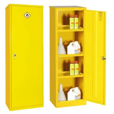 Image of Dangerous Substance Cabinet Flammable COSHH Chemical Storage 3 Shelves Hi Vis Yellow 1830mm High x 610mm Wide 457mm Deep (20 Litre)