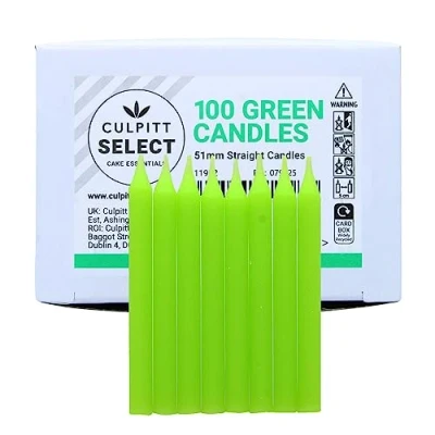 Image of Culpitt Select Green Birthday Candles, Pack of 100, 51mm Bright Celebration Cake Candles for Party, Birthday, Treats