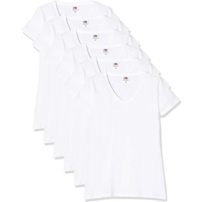 Image of Fruit of the Loom Women&#039;s Lady Fit V Neck Valueweight Tee, 5 Pack T Shirt, White (White 30), 14 (Size:2XL) (Pack 5)
