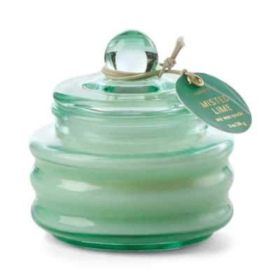 Image of Paddywax Scented Candles Beam Collection Small Artisan Luxury Glass Jar Candle with Lid, 85g, Bright Green Misted Lime