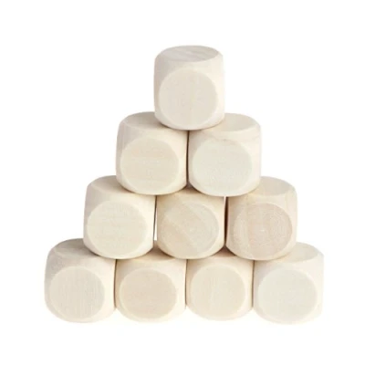 Image of LLLucky 10Pcs Wooden Blank Plain Dices Cubes Unpainted Dice Wood 6 Sided Teaching Engraving Cube 16mm