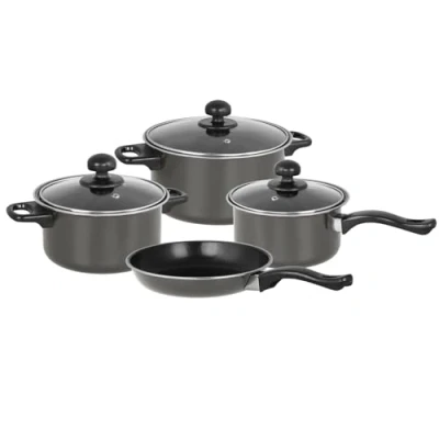 Image of Gr8 Home 7 Piece Non Stick Kitchen Cookware Set Cooking Pot Frying Pan Saucepan with Glass Lids (Dove Grey)