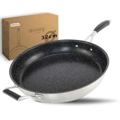 Image of DIVORY Stainless Steel Frying pan 32 cm ULTIME Induction I Non Stick Coated Large Universal for All Types of cookers Ergonomic Handle, Dishwasher Safe