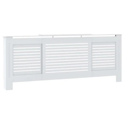 Image of vidaXL Adjustable Length MDF Radiator Cover in White Durable and Stylish with Shelf Space Modern Slatted Design Prime Choice for Any Decor