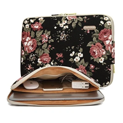 Image of KAYOND Black Chinese Rose Pattern Water resistant 14 inch Canvas laptop sleeve for 14.1 HP/Dell/Lenovo/Asus/Acer/Samsung Notebook Computer (14 Inch, C Rose)