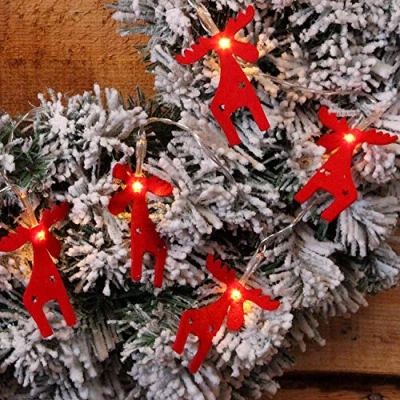 Image of Felt Reindeer Light String : Battery Operated with Timer 20 Warm White LEDs