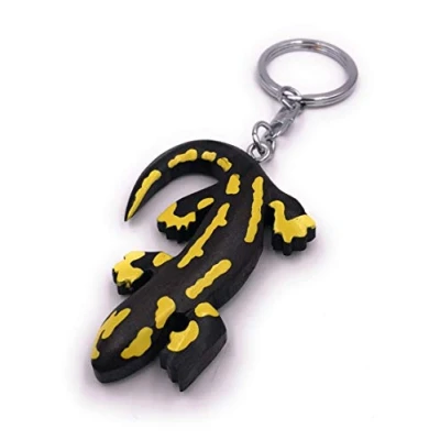 Image of H Customs Salamander Lizard Gecko yellow black Wood Noble Handmade Keychain pendant