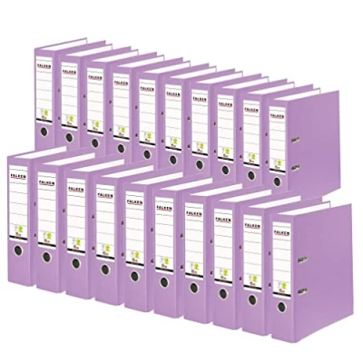 Image of Original Falken pack of 20 PP Color plastic folders. Made in Germany. 8 cm wide DIN A4 lilac ring binder vegan file folder letter office slotted