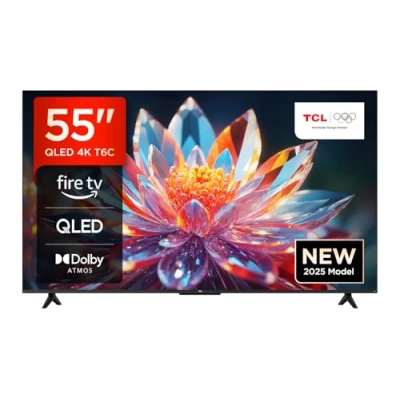 Image of TCL 55T6C UK 55 QLED 4K HDR TV, Fire TV (Smart with Dolby Vision &amp; Atmos, HDR10+, Press Ask Alexa, 2025 New Model)