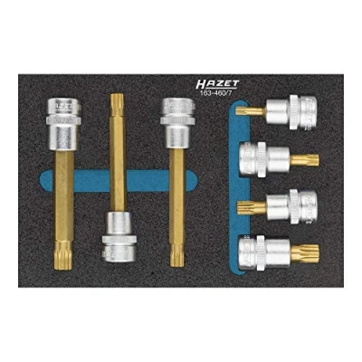 Image of Hazet Screwdriver Bit Socket Set, Square Hollow 10 mm x 80 XZN Drive Profile Spline CVD Tin Coated, 460/7 Pack of 1