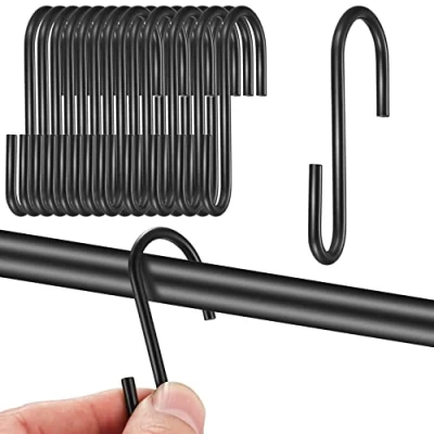 Image of Black S Hooks Hanging Hooks, 22Pcs Stainless Steel Hook S, Metal Butchers for Hanging, Anti Rust Shaped Pots, Pans, Plants, Utensils Closet Clothes Bags Towels Kitchen